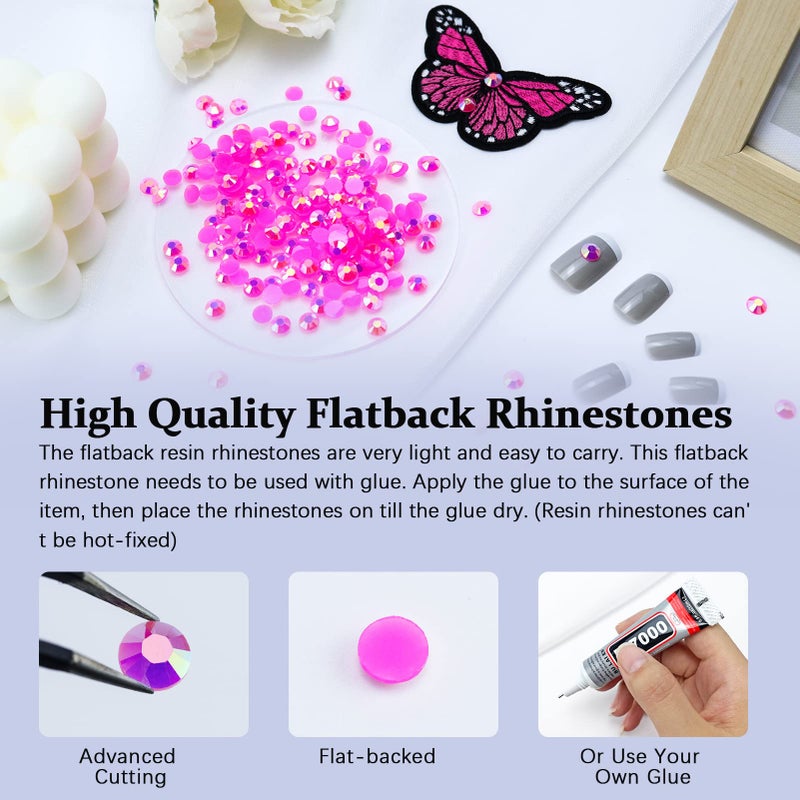 Briskbloom 1000PCS 6mm Resin Flatback Rhinestone, Hot Pink/Rose AB Color Flatback Jelly Resin Rhinestones for Mugs, Bottles, Tumblers, Craft Decoration, Loose Bling Glitter Diamond Stone - Image 2
